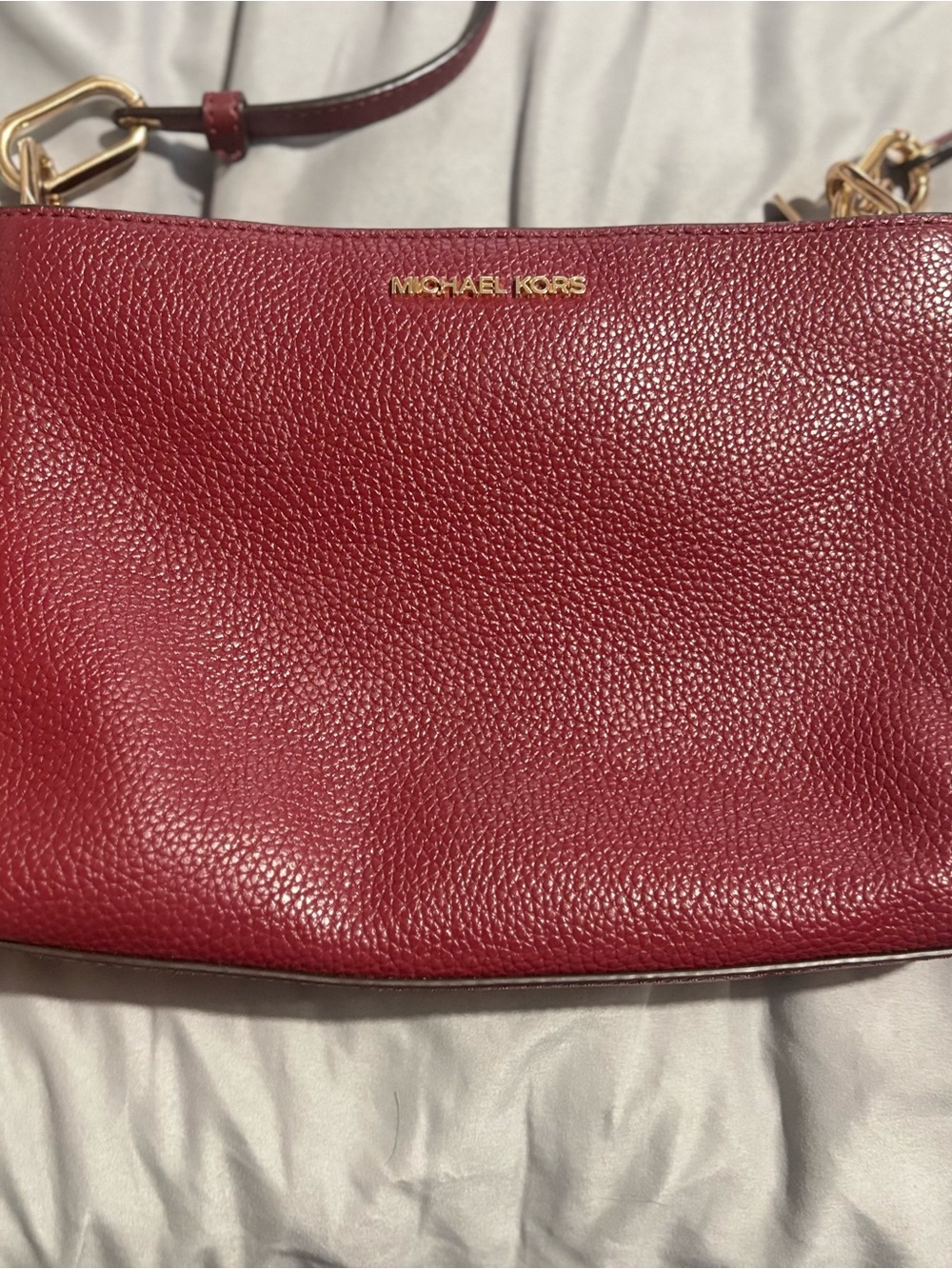Michael Kors Burgundy Pebbled Leather Shoulder Bag with Gold Hardware